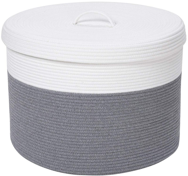 Cottonphant 20" x 20" x 15" Extra Large Storage Basket with Lid, Cotton Rope Storage Baskets, Laundry Hamper, Cloth Bin, for Clothes Towels Blankets Pillows Storage in Living Room, Large Basket Grey with Cover - Image 1